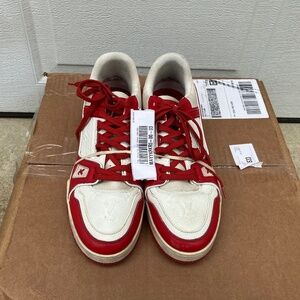 Louis Vuitton LV Trainer Sneaker Red White Leather Low Top Us Size 8 COA